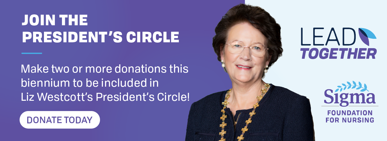 Liz Westcott photo with text: join the President's Circle. Make two or more donations this biennium to be included in Liz Westcott's President's Circle! Donate today.