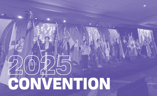 2025 Convention overlaying photo of flag bearers.